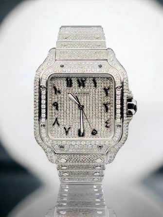 Santos – Custom – Iced Out – Large – Arab Pave Dial